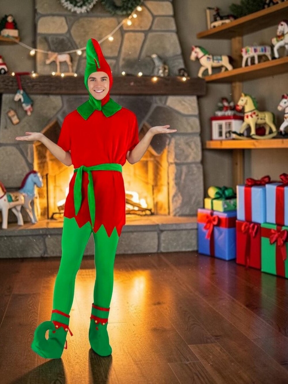 Men's Christmas Elf Deluxe Costume Set, XS